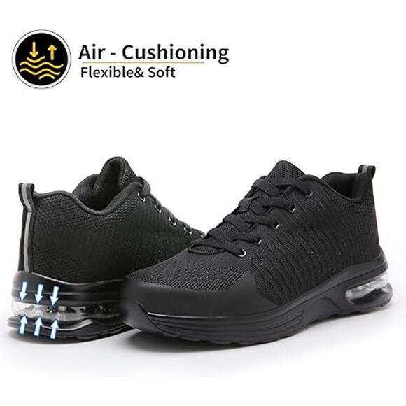 Lupwee Mens Size 14 Black Breatheable Mesh Lace Up Steel Toe Non Slip Work Shoes - Picture 5 of 7